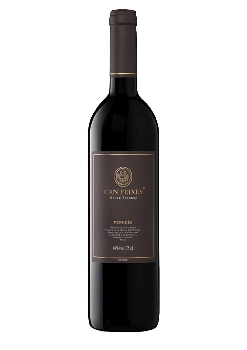 Botella de Can Feixes Negre Tradició, vino tinto DO Penedès
