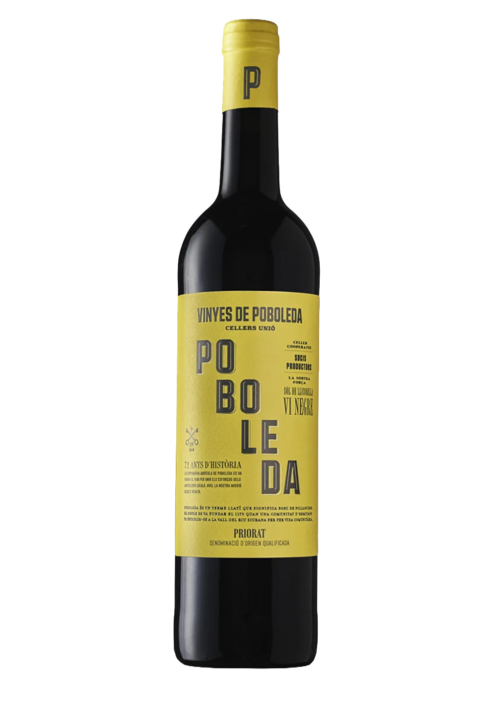 Ampolla de Vinyes de Poboleda, vi negre DOQ Priorat del celler Cellers Unió