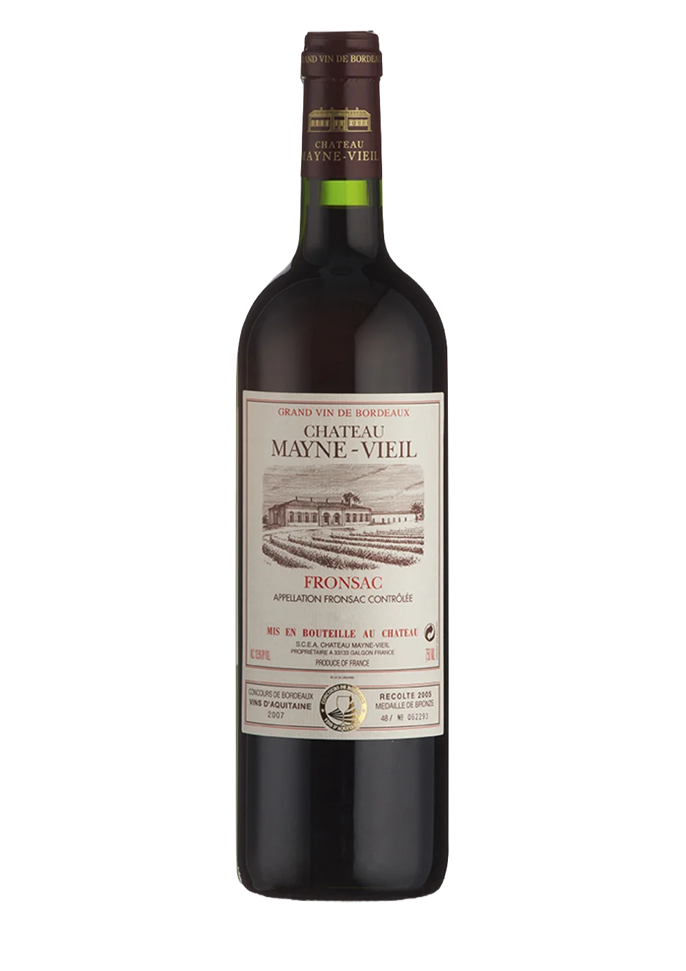 Ampolla de Château Mayne-Vieil, vi negre AOC Fronsac